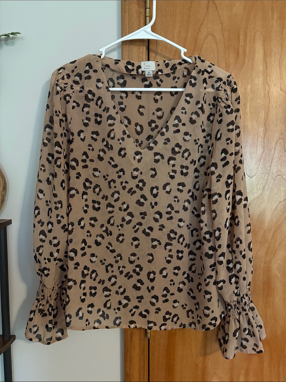 a new day Tan Leopard V-Neck Long Sleeve Blouse - Picture 1 of 2